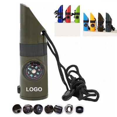 Multifunctional Emergency 7-in-1 Survival Whistle with Lanyard