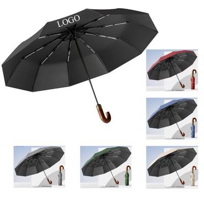 Automatic Enlarged Umbrella With Solid wood J Handle