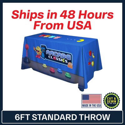 6' x 30"T x 42"H - 4 Sided Hemmed Standard Table Throws - Dye Sublimation - Made in the USA
