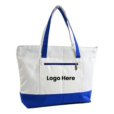 12Oz Cotton Tote Bag With Zipper & Front Bag