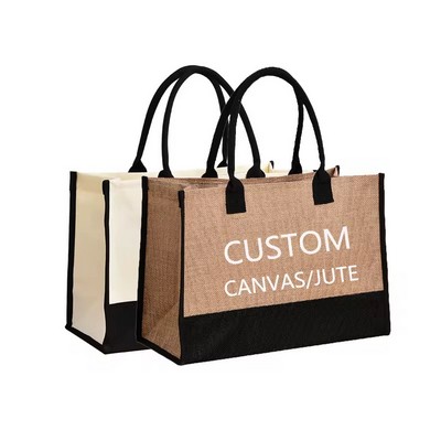 Canvas & Jute Tote Bag – Custom Logo Large Eco Shopping Bag