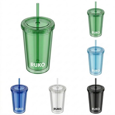 Double Wall Acrylic Tumbler with Straw 16 Oz
