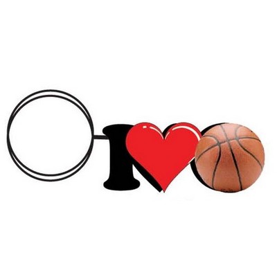 I Love Basketball Key Chain w/Clear Mirrored Back (12 Square Inch)