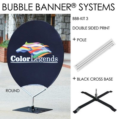 Bubble Banner® - Round Shaped - Double sided print + Frame + Black Cross Base