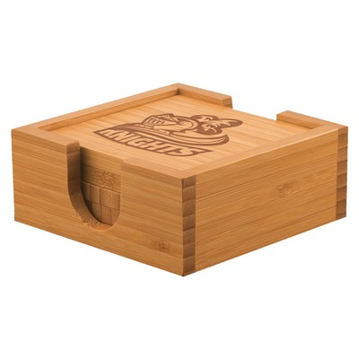 Unbranded Square 4-Coaster Set with Holder