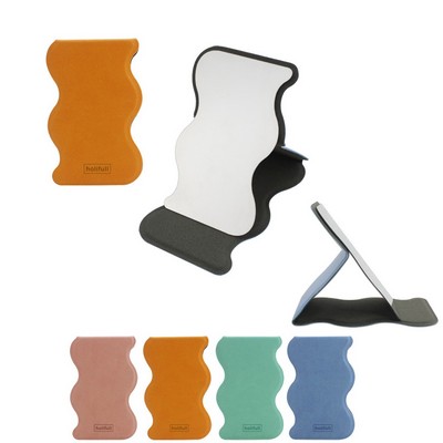 Shatterproof Wavy Makeup Mirror with PU Leather Cover