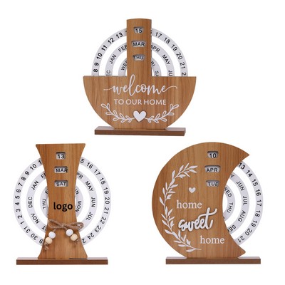 Rotatable Wooden Perpetual Desk Calendar Display