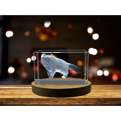 Birman Cat Engraved Crystal Trophy Award w/LED Base - Gift For Cat Lovers