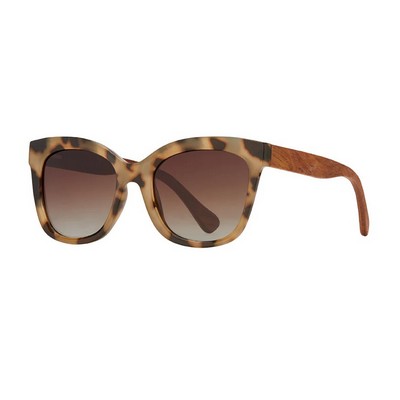 Nora Eco Sustainable Polarized Sunglasses w/Beige & Wood Frames