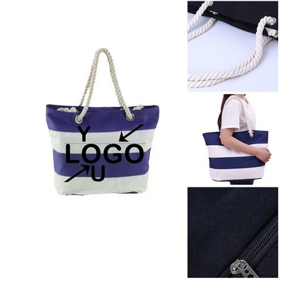 Nautical Canvas Tote with Rope Handles