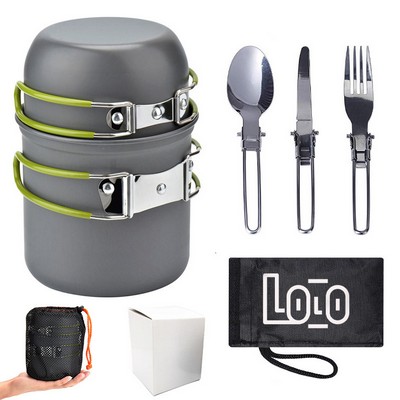 Camping Cookware Mess Kit, Lightweight Pot Pan Mini Stove wi