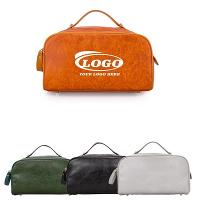 Vintage Pu Leather Travel Toiletry Bag With Handle