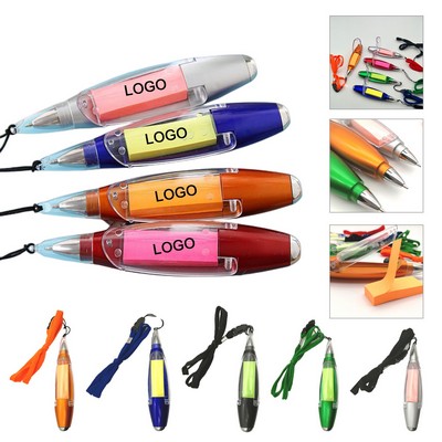 Multi Functional Ball Point Pen with Sticky Notes/Flashlight