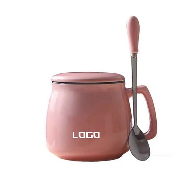 12 OZ Coffee Ceramic Mug with Lid Spoon