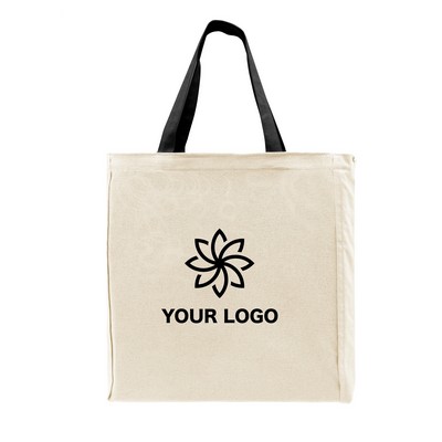 Edged Zipper Pocket Natural Canvas Gusseted Tote Bag