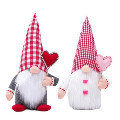 Valentine's Buffalo Plaid Gnome Plush Heart-Shaped Love Elf Figurine Rustic Farmhouse Doll