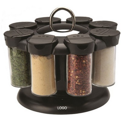 360° Rotating Spice Rack Organizer 9-Piece Set with 8 Glass Seasoning Bottles & Rotating Stand