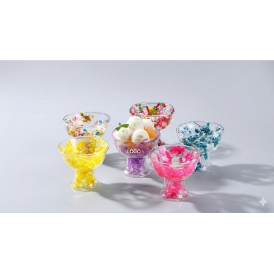 Pressed Petal Double-Walled Stemmed Dessert Cup High-Borosilicate "Real Flower" Ice Cream Glass