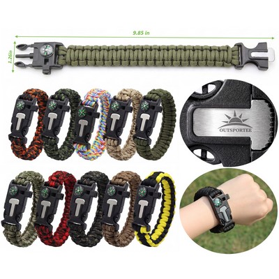5-in-1 Survival Paracord Bracelet Blade Compass Fire Starter Whistle