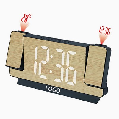 LED Large Screen Bamboo Pattern Dual Projection Electronic Clock