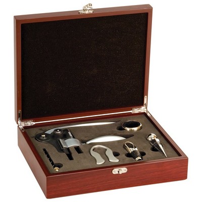 5-Piece Rosewood Finish Wine Tool Gift Set with Lined Case