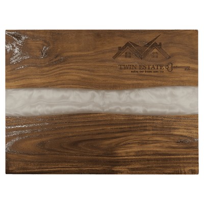 15.75" x 11.75" Acacia and White Pearl Resin Serving Board — Personalized Gift