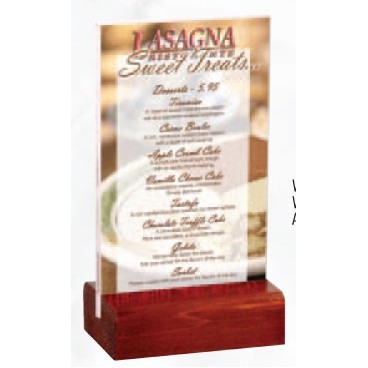 Wood Base Menu Table Tent W/ Clear Removable Acrylic Insert for 8 1/2 x 11 inserts