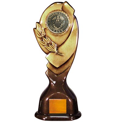 Stock Classic 12" Trophy with a 2" US Navy Coin with Engraving Plate