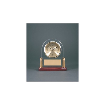 Arch Glass Desk Clock w/ Posts & Rosewood Piano Finish