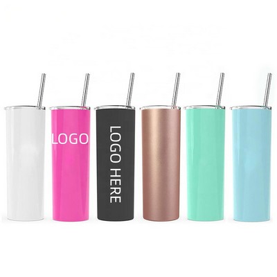 20 Oz. Straight Double Wall Stainless Steel Tumbler w/Lid