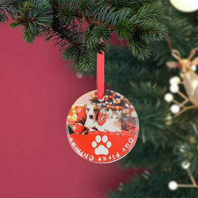 Glass Ornament with Red Ribbon 3"
