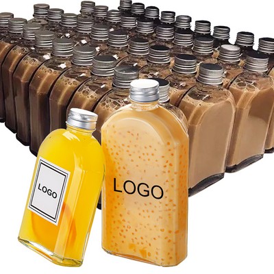 8.8oz Clear Flat Glass Drink Bottle w/Aluminum Cap & Sealing Plug