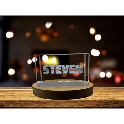 Personalized Steven 3D Crystal Trophy Award w/LED Base Light