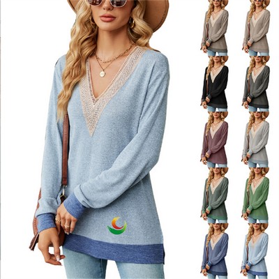 V-neck Loose Long Sleeve Shirt 