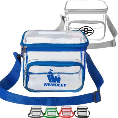 Large Stadium Approved Clear PVC Lunch Bag w/ Front Zipper Pocket