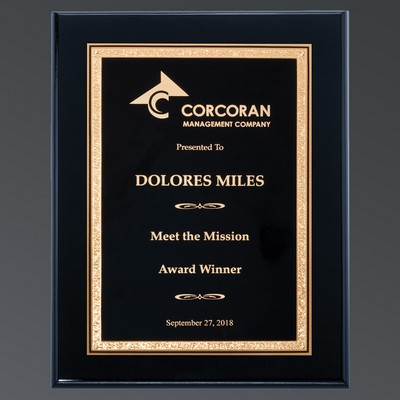 Ebony Piano Finish Rectangle, Black Brass Laser FX/Gold Florentine, Small (7"x9")