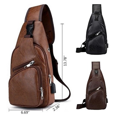 Leather Sling Bag with Charging Port