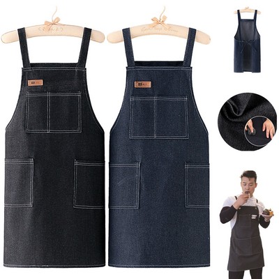 Cross Back Denim Apron With Pockets