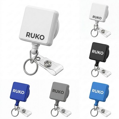 Square Retractable Badge Reel with 30-Inch Cord and Belt Clip