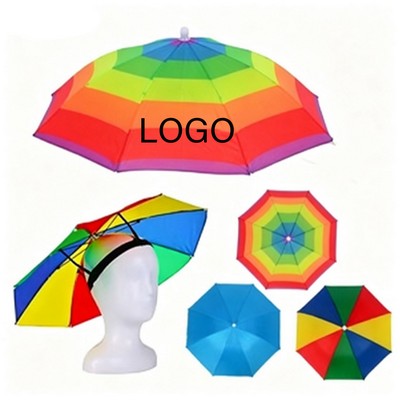 Hands Free Rainbow Waterproof Folding Umbrella Hat