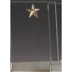 Clear Glass Plaque Award w/Gold Star Accent, Gold Plastic Mounts & Base (7"x9.5")