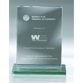 Small Jade Glass Vertical Plaque w/Base Award (6"x4"x¾")