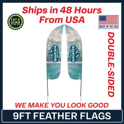 9' Feather Flag - Double Sided w/Spike Base - Made in the USA