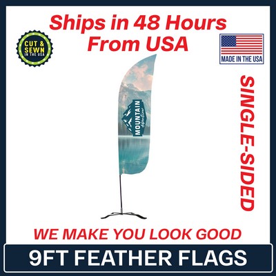 9' Feather Flag - Single Sided w/Black X Base - Made In The USA