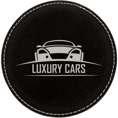 Leatherette Round Coaster – Black/Silver