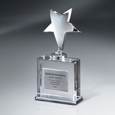Silver Star on Crystal Base with Silver Plate (Large)