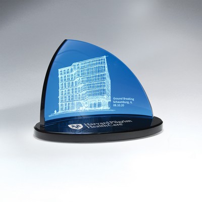Blue Crescent Glass on Black Oval Glass Base (Large)