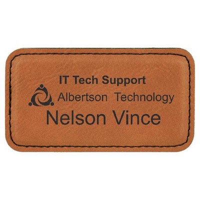 Rectangle Badge with magnet, Rawhide Faux Leather, 3 1/4" x 1 3/4"