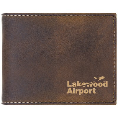 Rustic/Gold Leatherette Bi-Fold Wallet w/ Flip ID Display