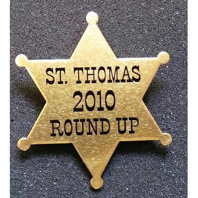 Aluminum 6 Point Star Badge with a Die Struck, color filled imprint. Made in the USA